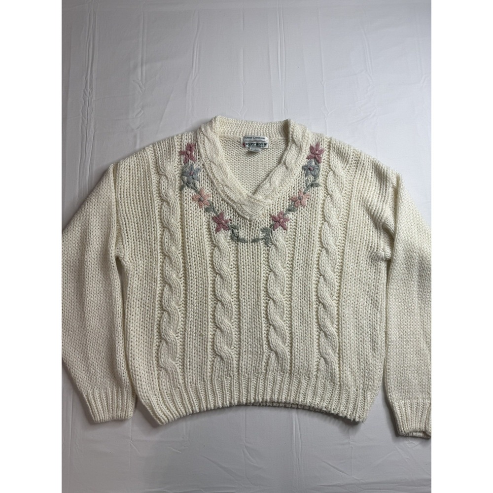 VTG Currants Jeri Jo Sweater Womens L Floral Embroidered Hand Loomed Pullover
